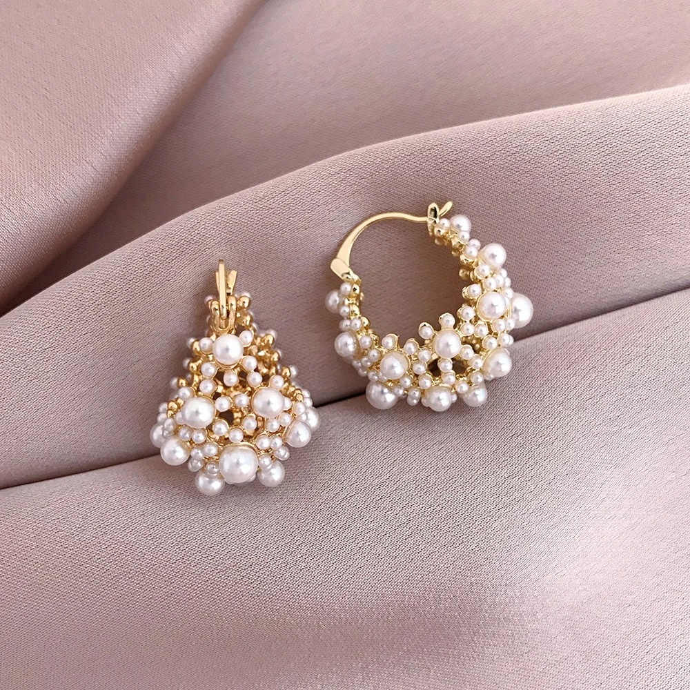 Delicate Hoop Earrings with Lustrous White Pearl Accents - A Touch of Vintage Charm