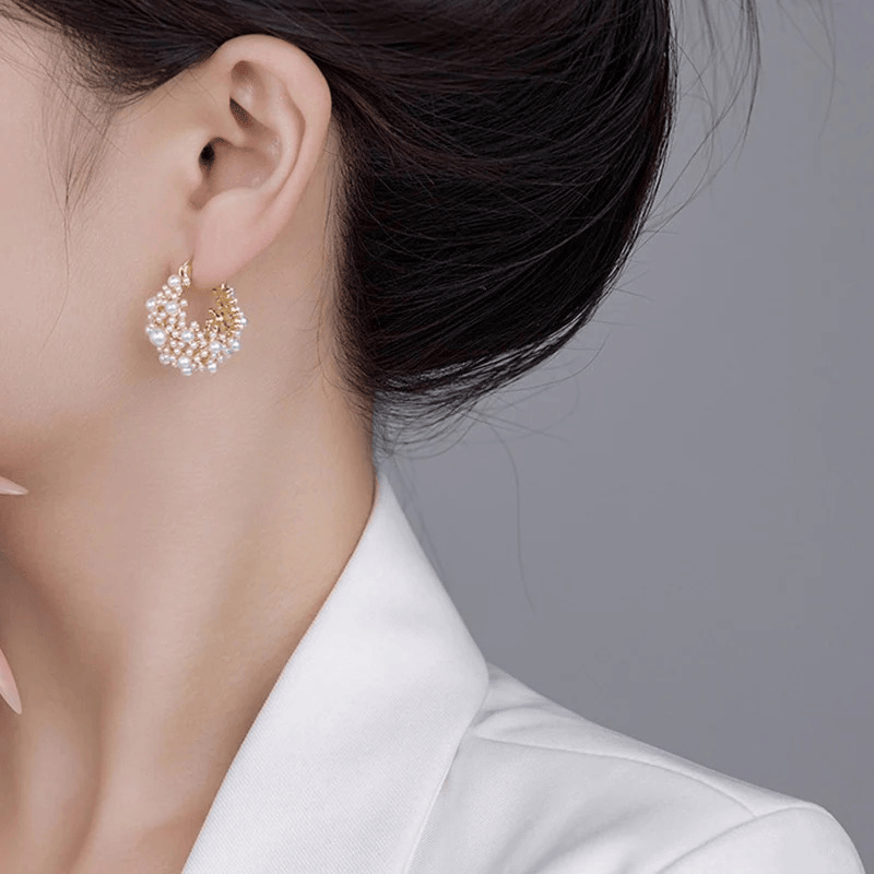 Delicate Hoop Earrings with Lustrous White Pearl Accents - A Touch of Vintage Charm